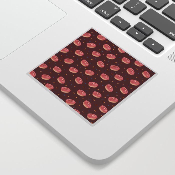 Cute Doughnut Print On Maroon Background Pattern Sticker
