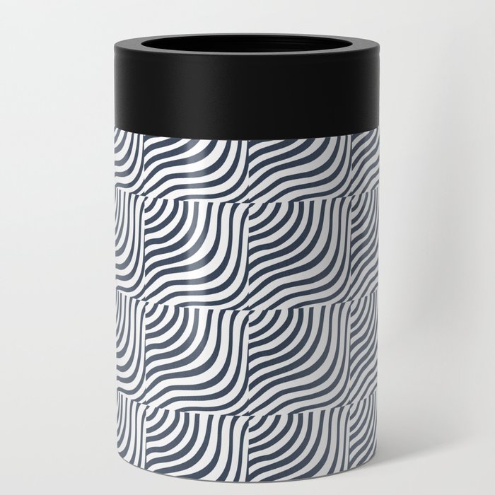 Navy Blue Striped Shells Pattern Can Cooler