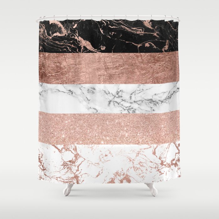 Modern chic color block rose gold marble stripes pattern Shower Curtain