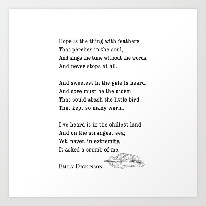 Emily Dickinson Hope Is The Thing With Feathers Art Print By Socoart Society6