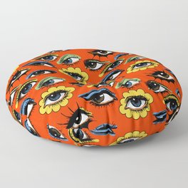 60s Eye Pattern Floor Pillow | Eyes, Ink Pen, Curated, Digital, Vintage, Eye, 60S, Drawing, Pattern, Illustration 