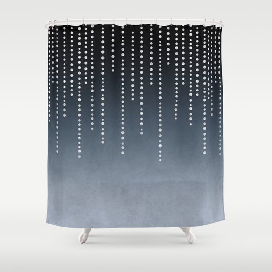 Rhinestone Faux Glitter Line On Dark Blue Shower Curtain