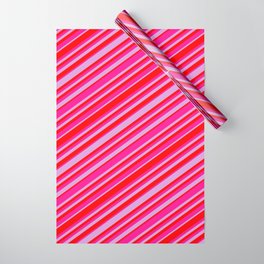 [ Thumbnail: Plum, Red & Deep Pink Colored Lined/Striped Pattern Wrapping Paper ]