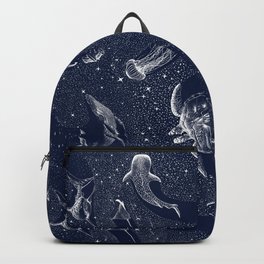 Cosmic Ocean Backpack | Animal, Stars, Sealife, Orca, Sea, Cosmos, Blue, Fish, Greenturle, Hammerheadshark 
