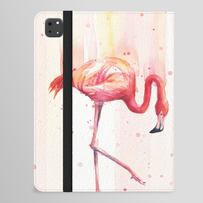 Pink Flamingo Watercolor Bird Animals Whimsical Animal iPad Folio Case