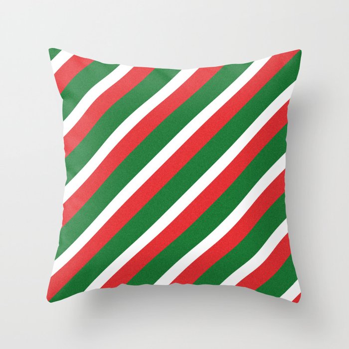 Modern Diagonal Stripes - Christmas Seasonal Colors Throw Pillow