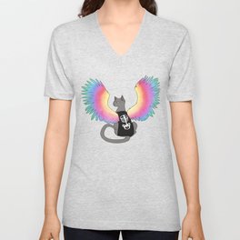 Magical Rainbow Cat V Neck T Shirt