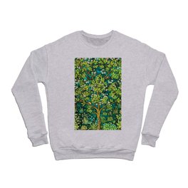 William Morris Tree of Life Emerald Twilight floral textile 19th century pattern print for drapes, curtains, pillows, duvets, comforters, and home and wall decor Crewneck Sweatshirt