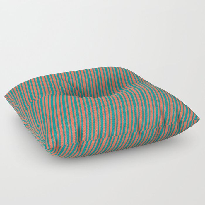 Dark Cyan & Red Colored Striped Pattern Floor Pillow