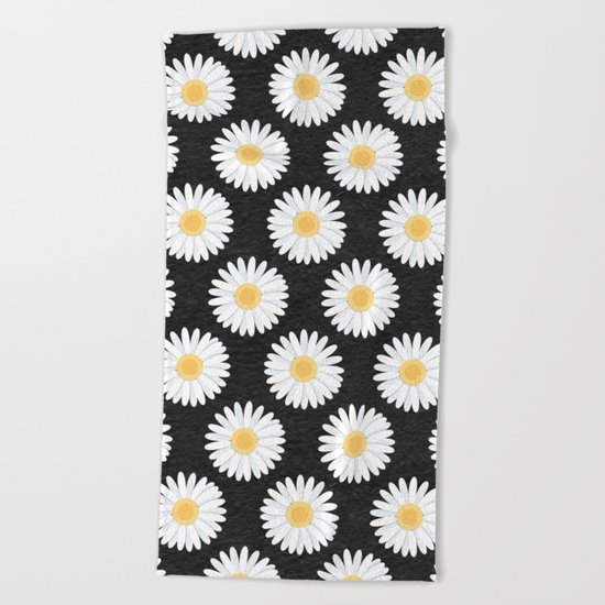 Spring Daisies_Black Beach Towel