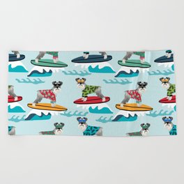 schnauzer surfing dog breed pattern Beach Towel
