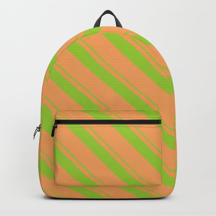 Green and Brown Colored Striped Pattern Backpack