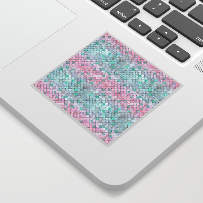 Pink Teal Mermaid Pattern Metallic Glitter Sticker