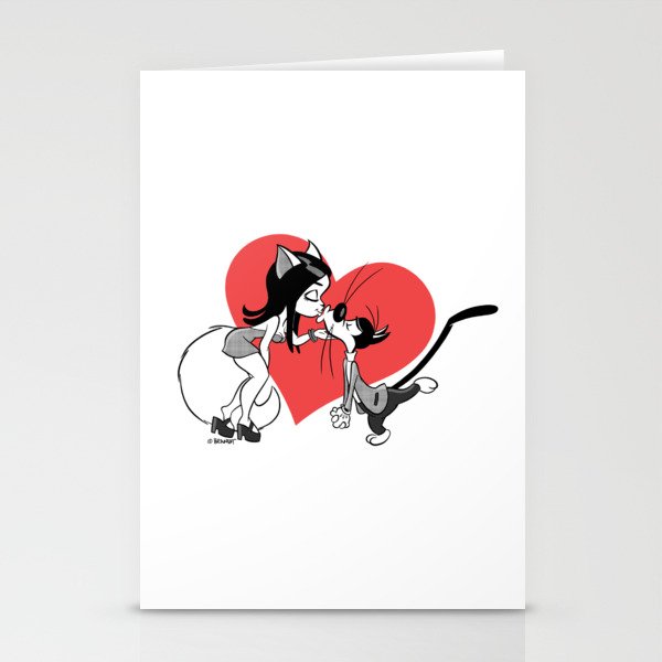 Cats in Love Retro 30s Cartoon Rubber Hose Style Stationery Cards