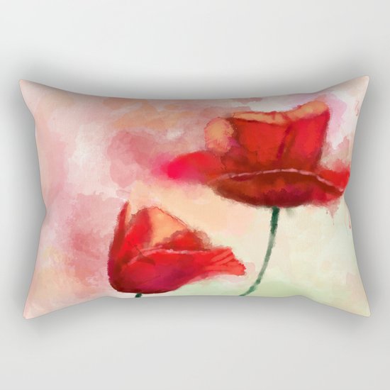Red Poppy watercolor painting Rectangular Pillow