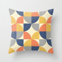 Mid Century Modern Geometric Pattern 445 Blue Yellow Orange Gray and Beige Throw Pillow