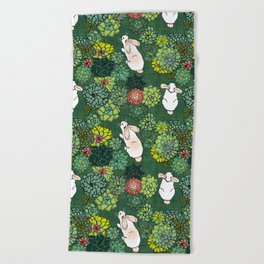 Rabbits in a Succulent Garden Beach Towel