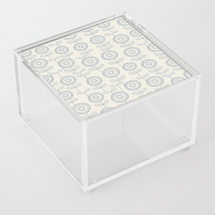 Abstract Scandinavian Flowers Pattern Blue and Ivory Acrylic Box