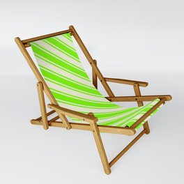 [ Thumbnail: Green and Beige Colored Lined Pattern Sling Chair ]
