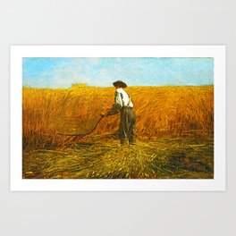 The Veteran in a New Field Art Print | Hardworking, Painting, Cuttingwheat, Farmers, Man, Farm, Wheat, Hardwork, Farmer, Inanewfield 