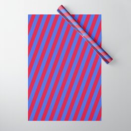[ Thumbnail: Crimson & Royal Blue Colored Lines Pattern Wrapping Paper ]