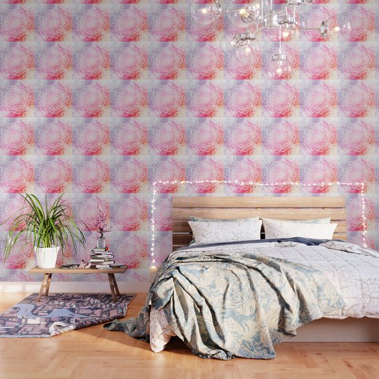 Boho Chic Mandala On Pink Watercolor Wallpaper By Cadinera Society6