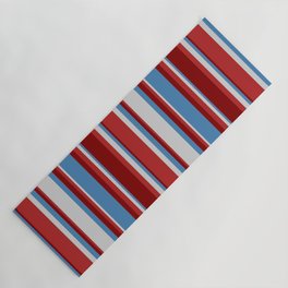 [ Thumbnail: Blue, Light Gray, Red, and Maroon Colored Pattern of Stripes Yoga Mat ]