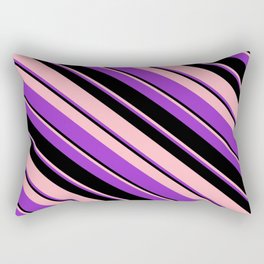 [ Thumbnail: Light Pink, Dark Orchid, and Black Colored Lines/Stripes Pattern Rectangular Pillow ]