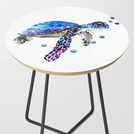 Sea Turtle, blue purple illustration children room cute turtle artwork Side Table