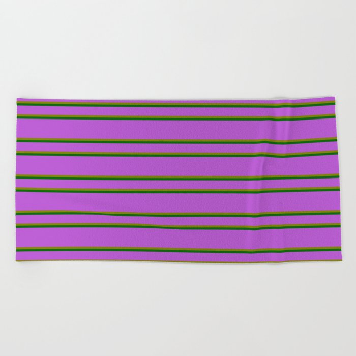 Orchid, Green & Dark Green Colored Pattern of Stripes Beach Towel