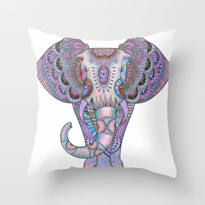 Mandala elephant indigo Throw Pillow