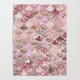 Rose Gold Blush Glitter Ombre Mermaid Scales Pattern Poster
