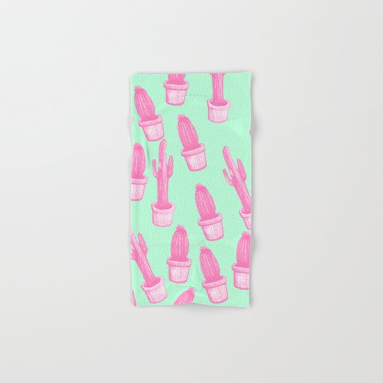 cactus pink and blue Hand & Bath Towel