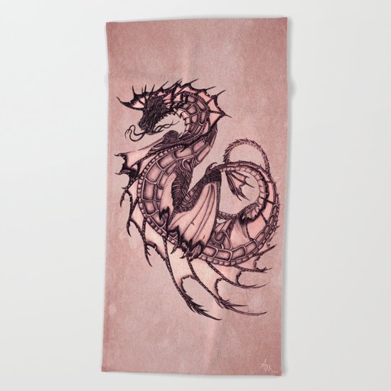 "Tsunami" by Amber Marine ~ Sea Dragon (Coral Version) ~ Graphite & Charcoal Illustration, (c) 2005 Beach Towel