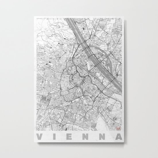 Vienna Map Line Metal Print