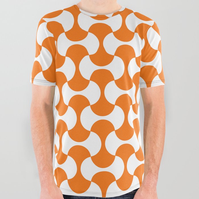 Orange and white mid century mcm geometric modernism All Over Graphic Tee