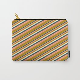 [ Thumbnail: Beige, Dark Slate Gray, Light Salmon, and Dark Goldenrod Colored Stripes Pattern Carry-All Pouch ]