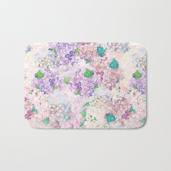 Pastel Purple and blue Lilac & Hydrangea - Flower Design Bath Mat