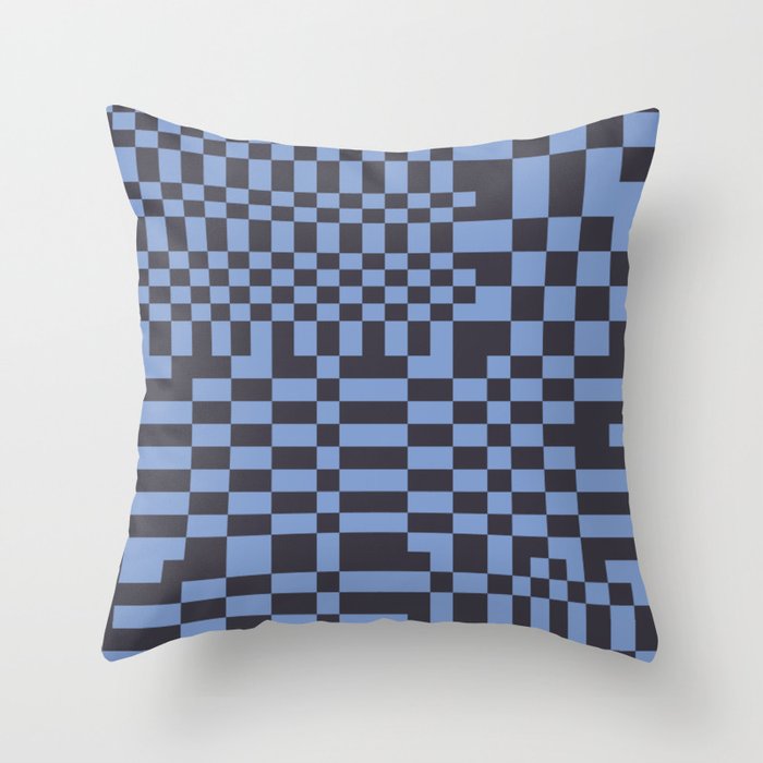 Chequerboard Pattern - Black Blue 2 Throw Pillow