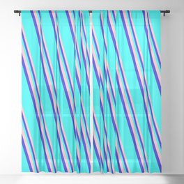 [ Thumbnail: Pink, Blue, and Cyan Colored Lines Pattern Sheer Curtain ]
