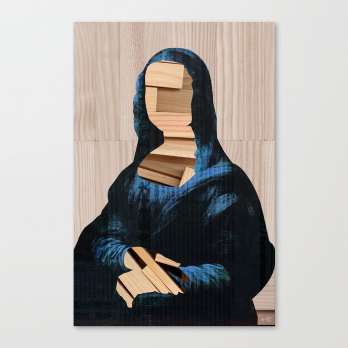 Mona Lisa - blue shining WoodCut Collage 2 Canvas Print