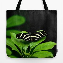 Zebra Longwing Butterfly on green leaves Tote Bag