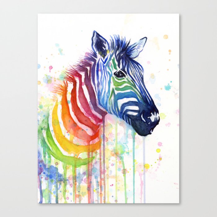 Zebra Rainbow Watercolor Whimsical Animal Canvas Print