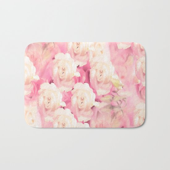 White and pink flowers in summer romance - vintage style Bath Mat
