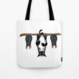Bats and cat design hanging upside down Tote Bag