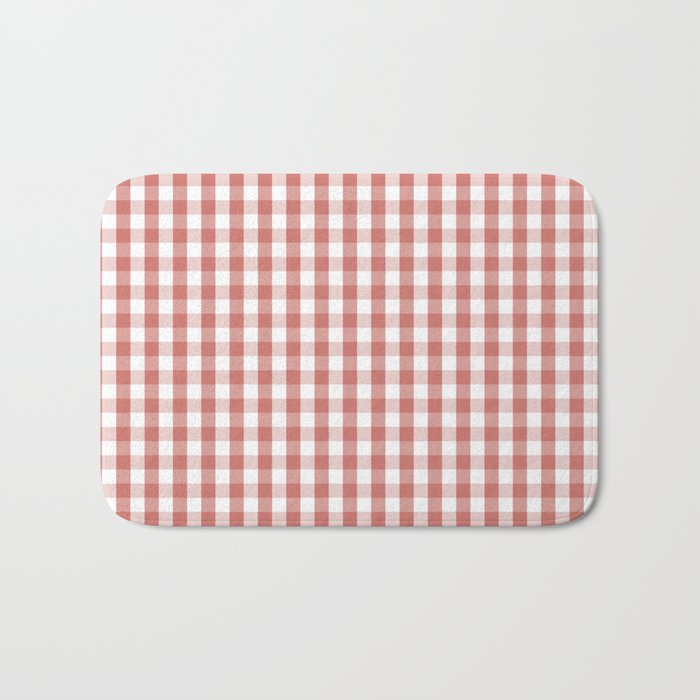 Camellia Pink and White Gingham Check Plaid Bath Mat