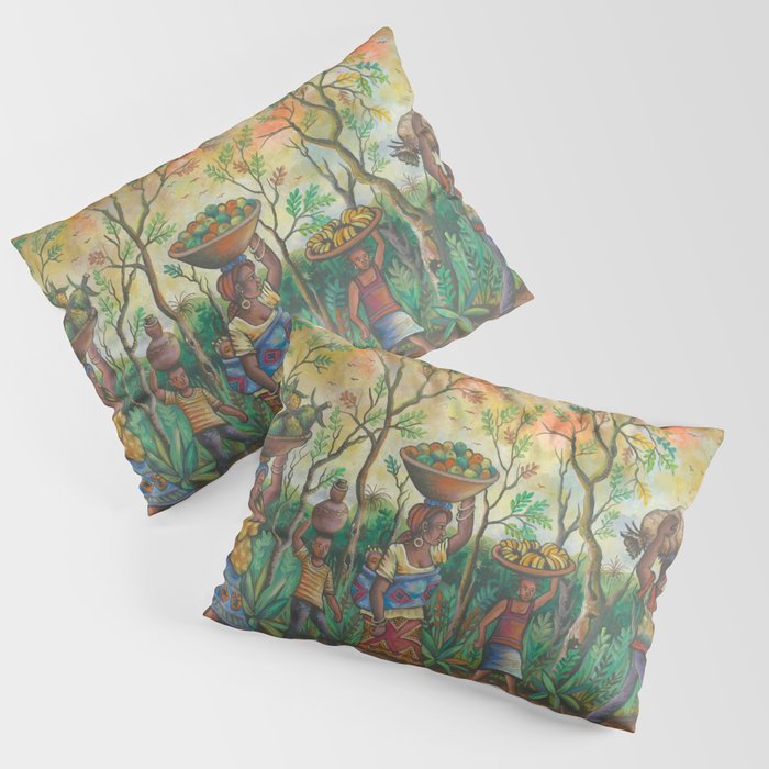 To the Market III African village painting Pillow Sham