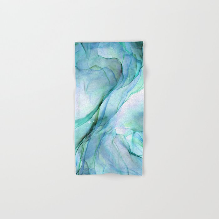 Aqua Turquoise Teal Abstract Ink Painting Hand & Bath Towel