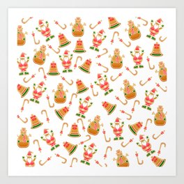 Merry Christmas Gingerbread Christmas bell candy sticks pattern Design Art Print