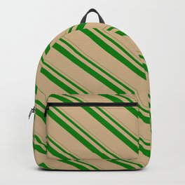 [ Thumbnail: Green & Tan Colored Pattern of Stripes Backpack ]